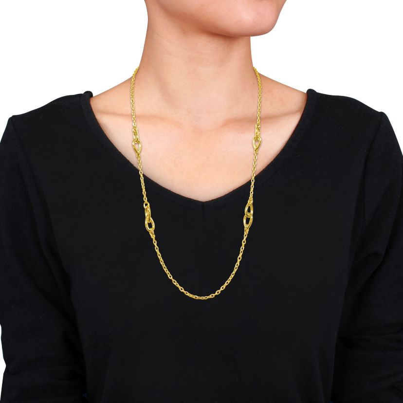 Double Pear shape Link station Oval Link Chain Necklace in Yellow Plated Sterling Silver