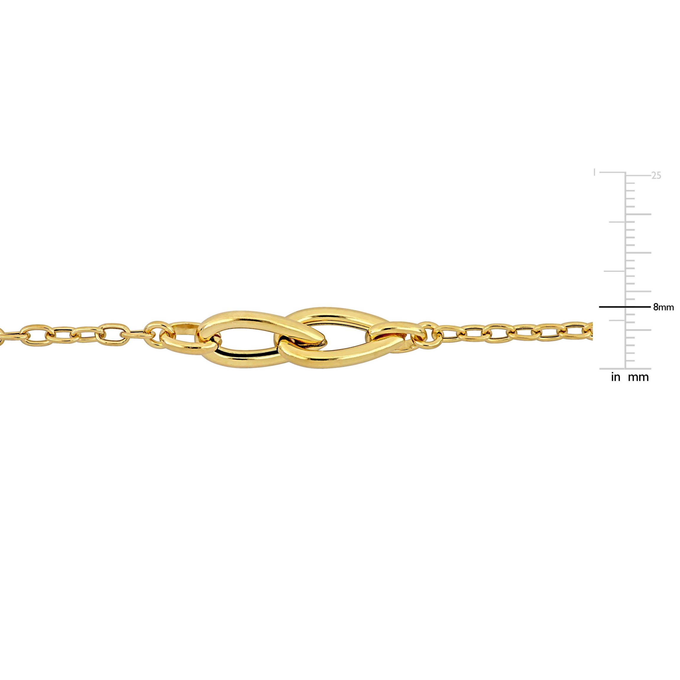 Double Pear shape Link station Oval Link Chain Necklace in Yellow Plated Sterling Silver