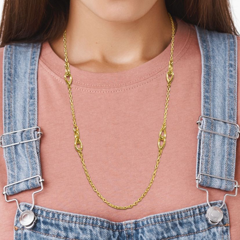 Double Pear shape Link station Oval Link Chain Necklace in Yellow Plated Sterling Silver