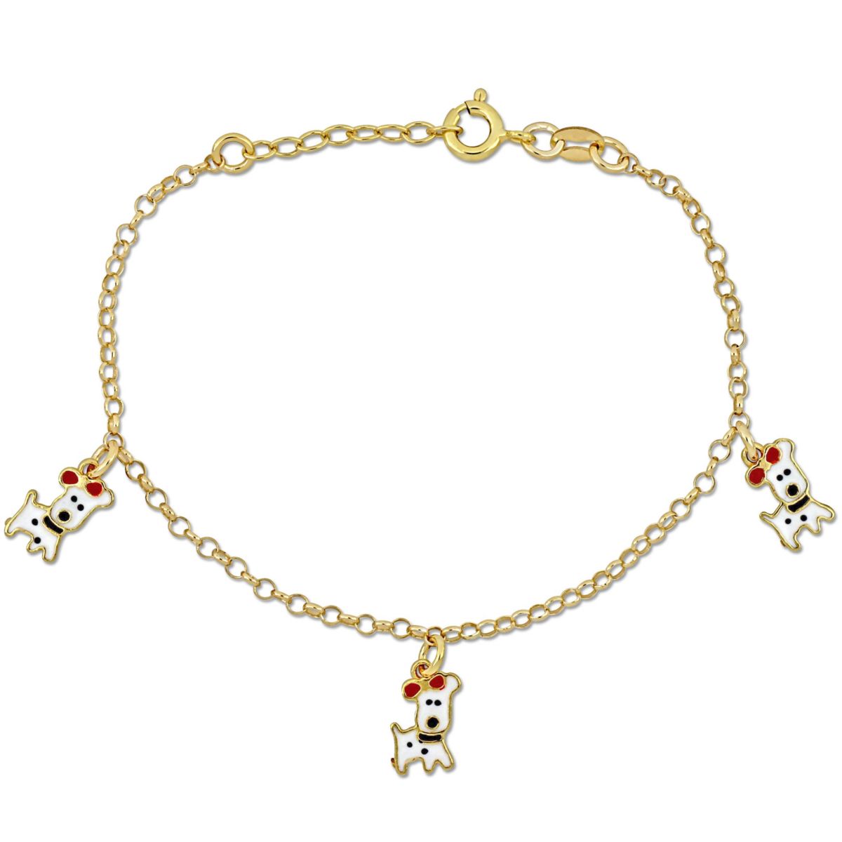 Enamel Dog Charm Rolo Chain Bracelet in Yellow Plated Sterling Silver