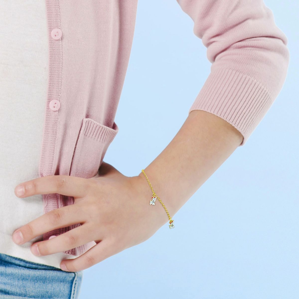 Enamel Dog Charm Rolo Chain Bracelet in Yellow Plated Sterling Silver