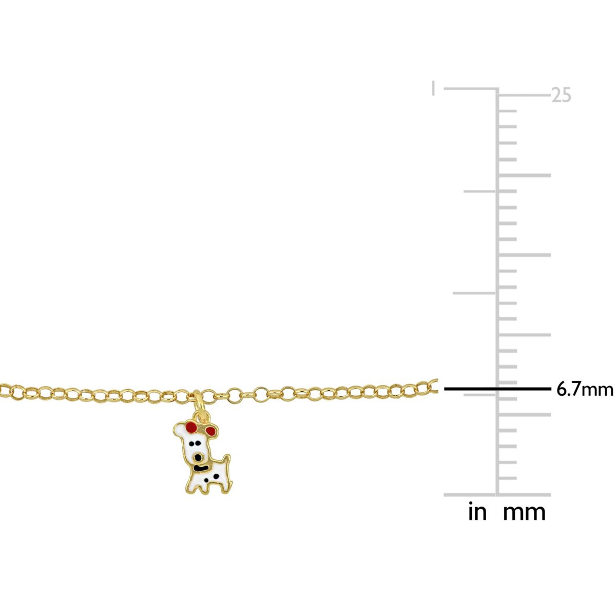 Enamel Dog Charm Rolo Chain Bracelet in Yellow Plated Sterling Silver