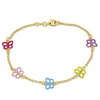 Haylee Jewels Multi-Color Enamel Butterfly Bracelet in Yellow Plated Sterling Silver