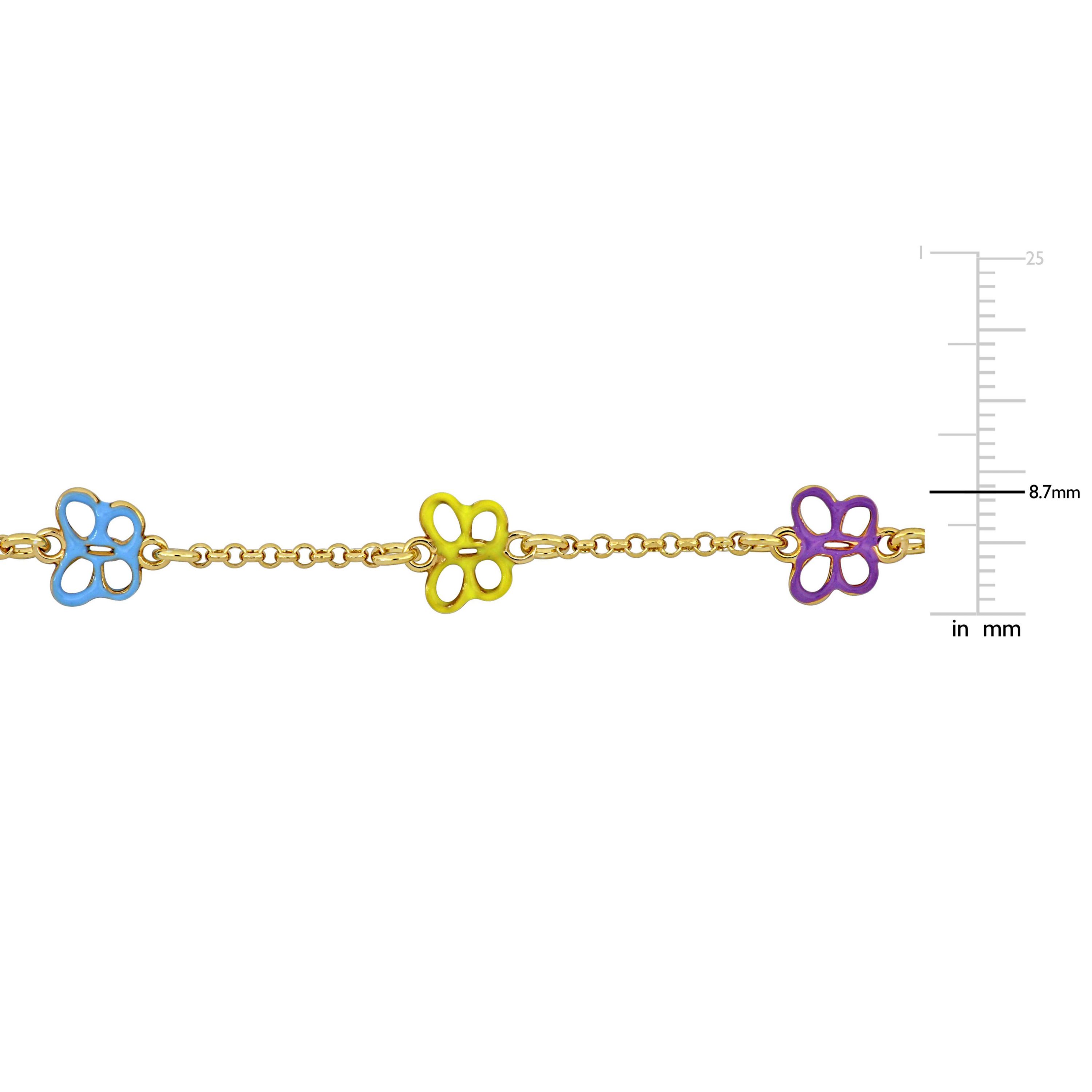 Multi-Color Enamel Butterfly Bracelet in Yellow Plated Sterling Silver