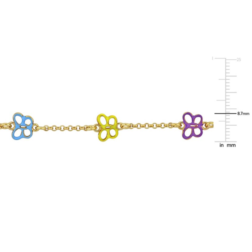 Multi-Color Enamel Butterfly Bracelet in Yellow Plated Sterling Silver