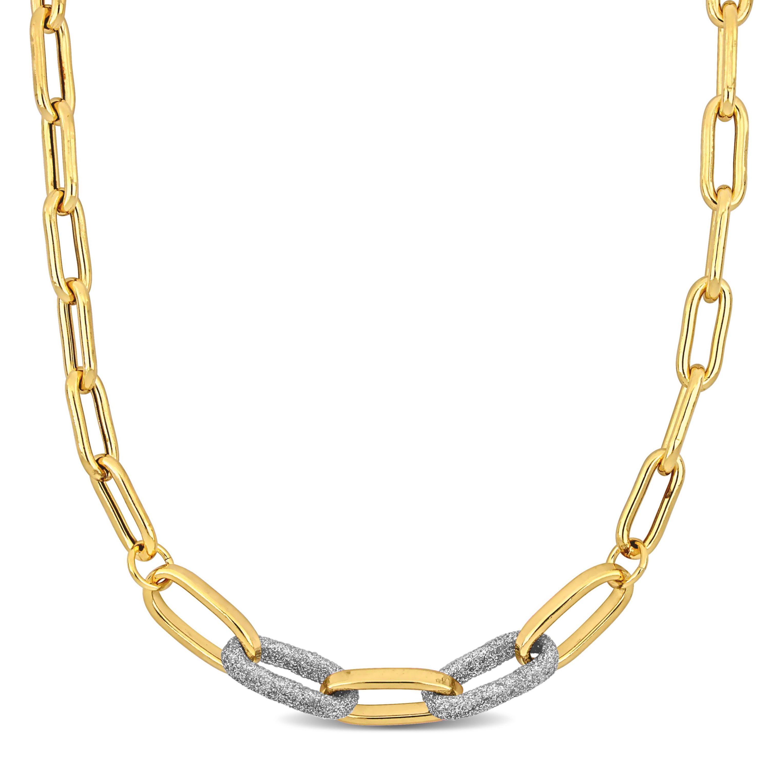 Oval Link White Sparkle Enamel Necklace in Yellow Plated Sterling Silver