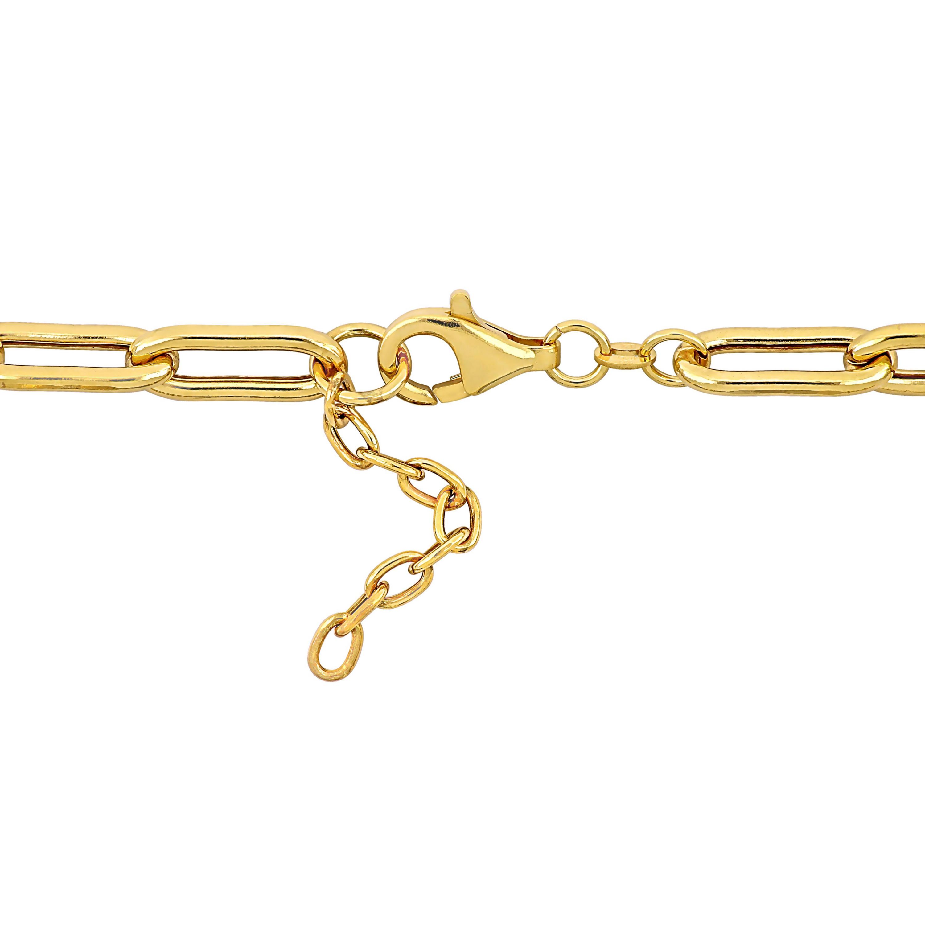 Oval Link White Sparkle Enamel Necklace in Yellow Plated Sterling Silver