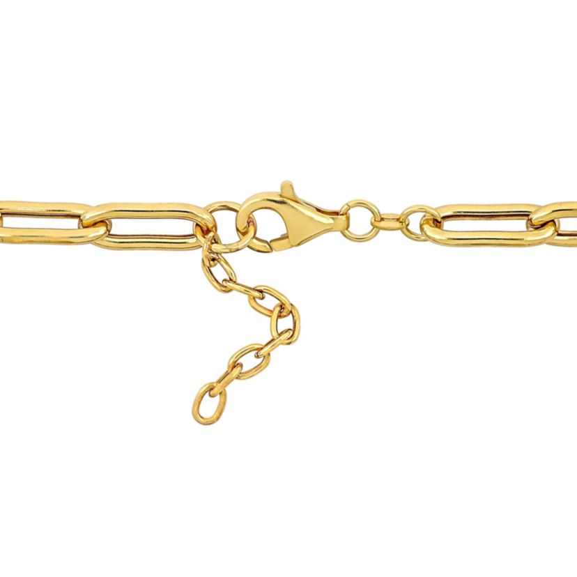 Oval Link White Sparkle Enamel Necklace in Yellow Plated Sterling Silver