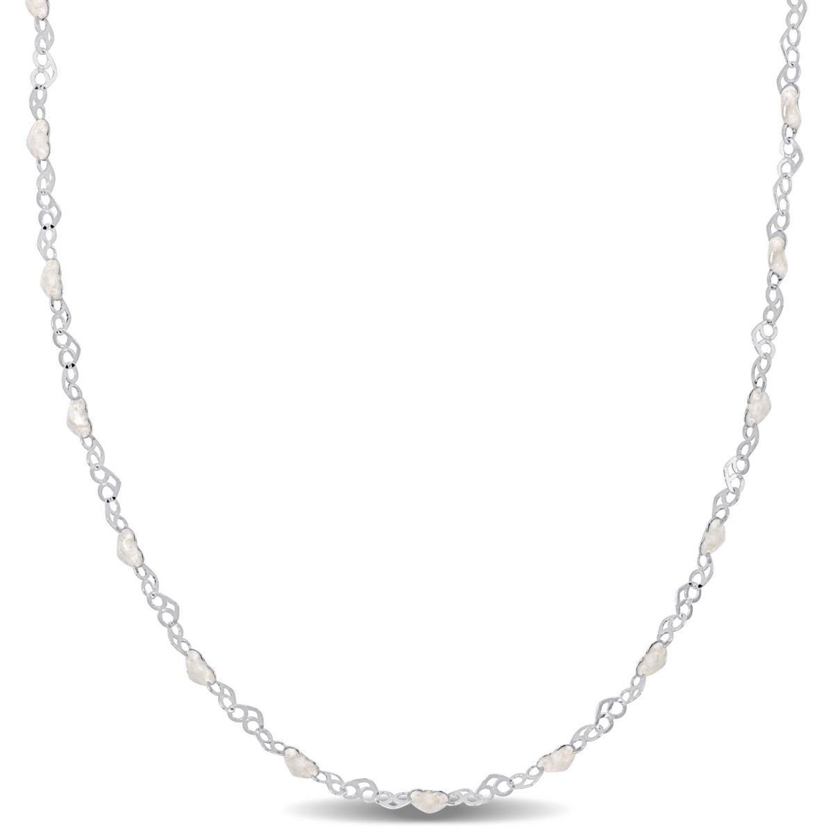 2.25MM Heart Link with White Enamel Necklace in Sterling Silver