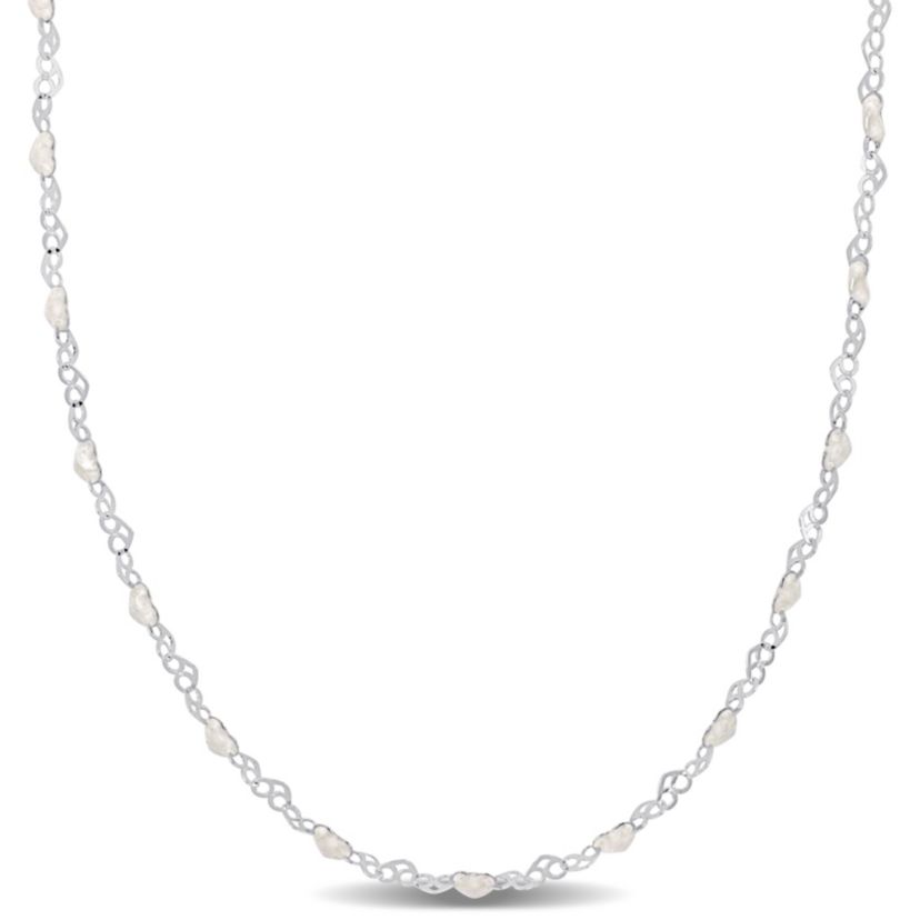 2.25MM Heart Link with White Enamel Necklace in Sterling Silver