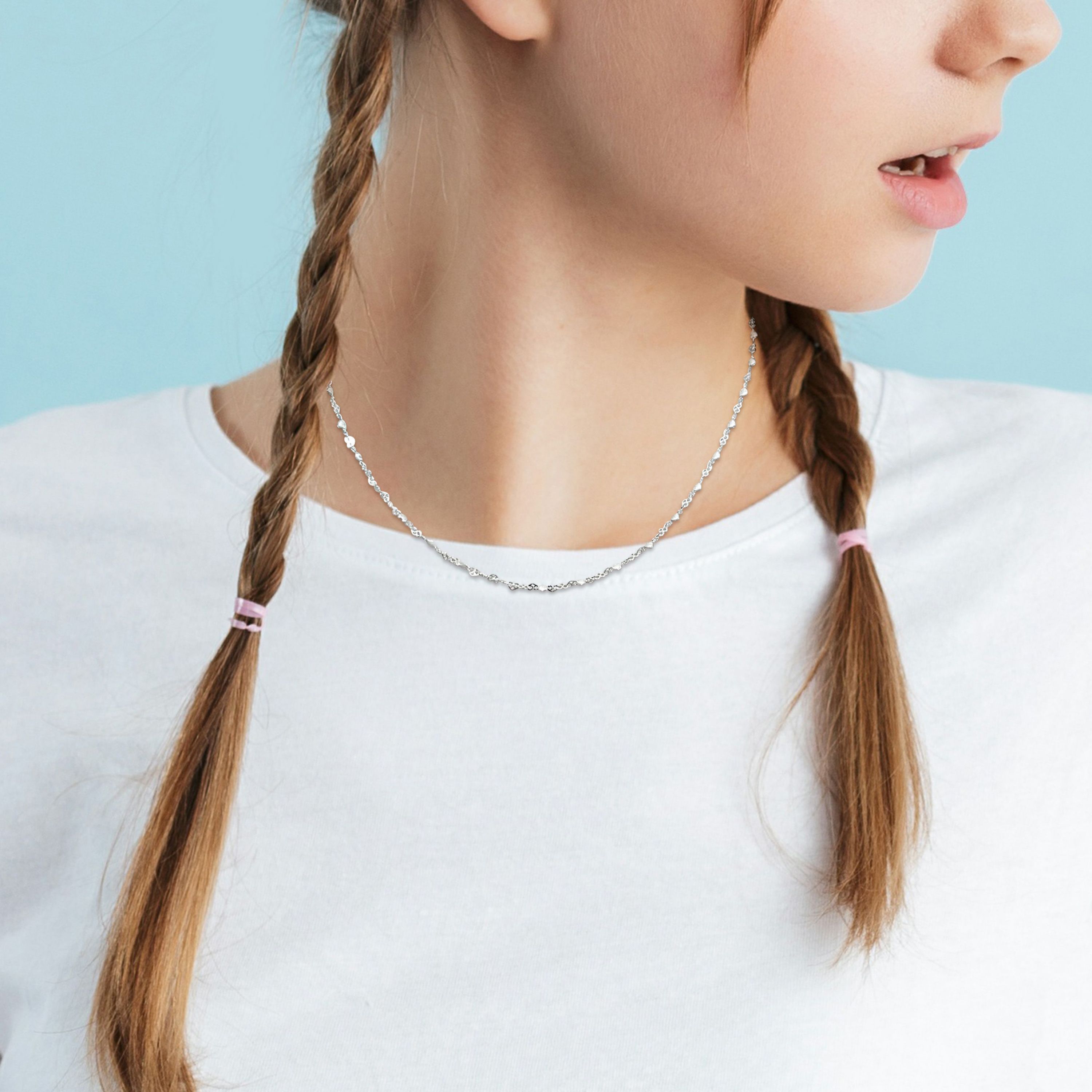 2.25MM Heart Link with White Enamel Necklace in Sterling Silver