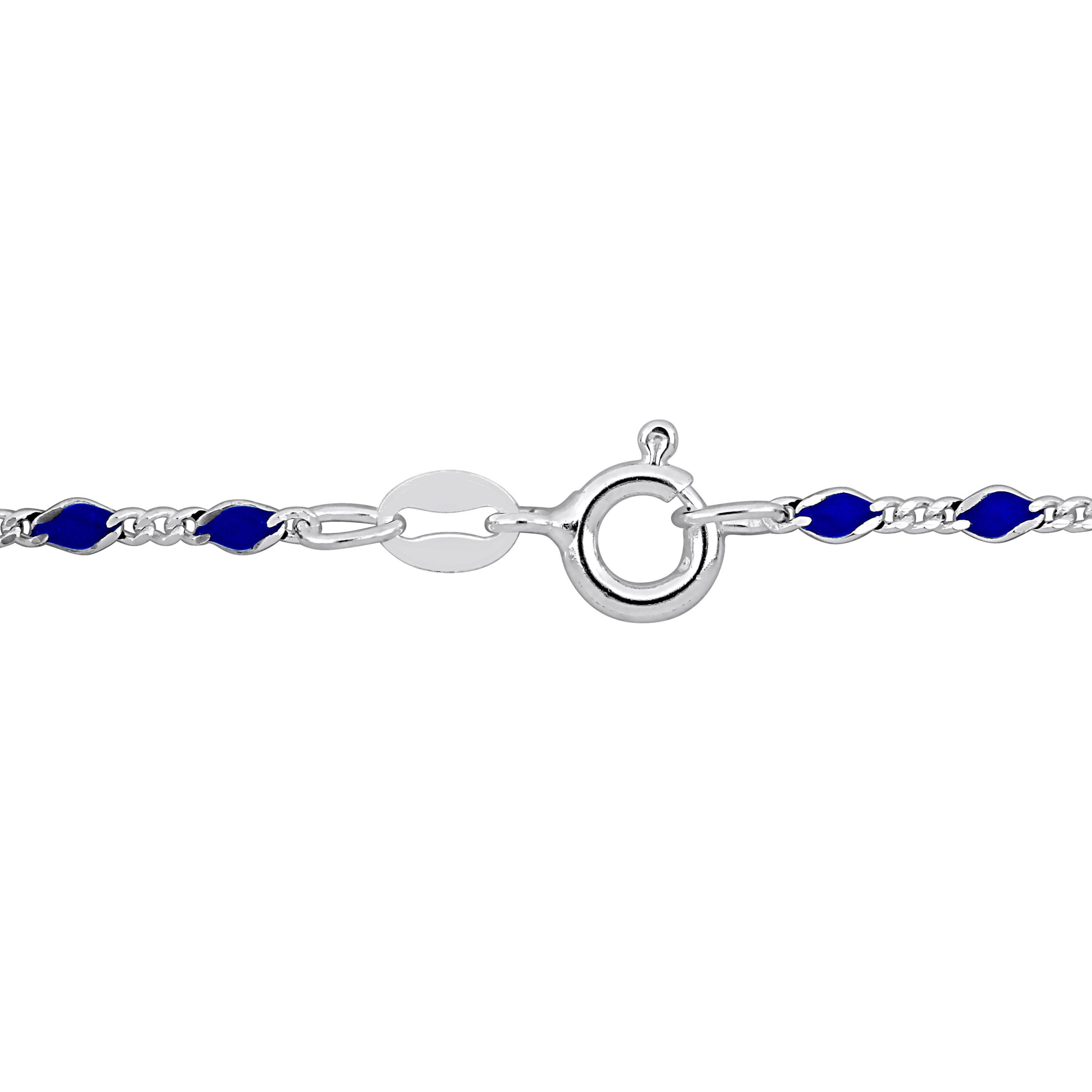 Blue Enamel Bead Necklace in Sterling Silver