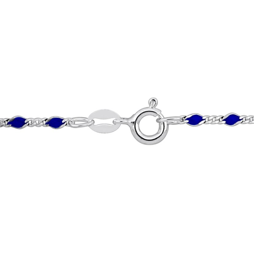 Blue Enamel Bead Necklace in Sterling Silver