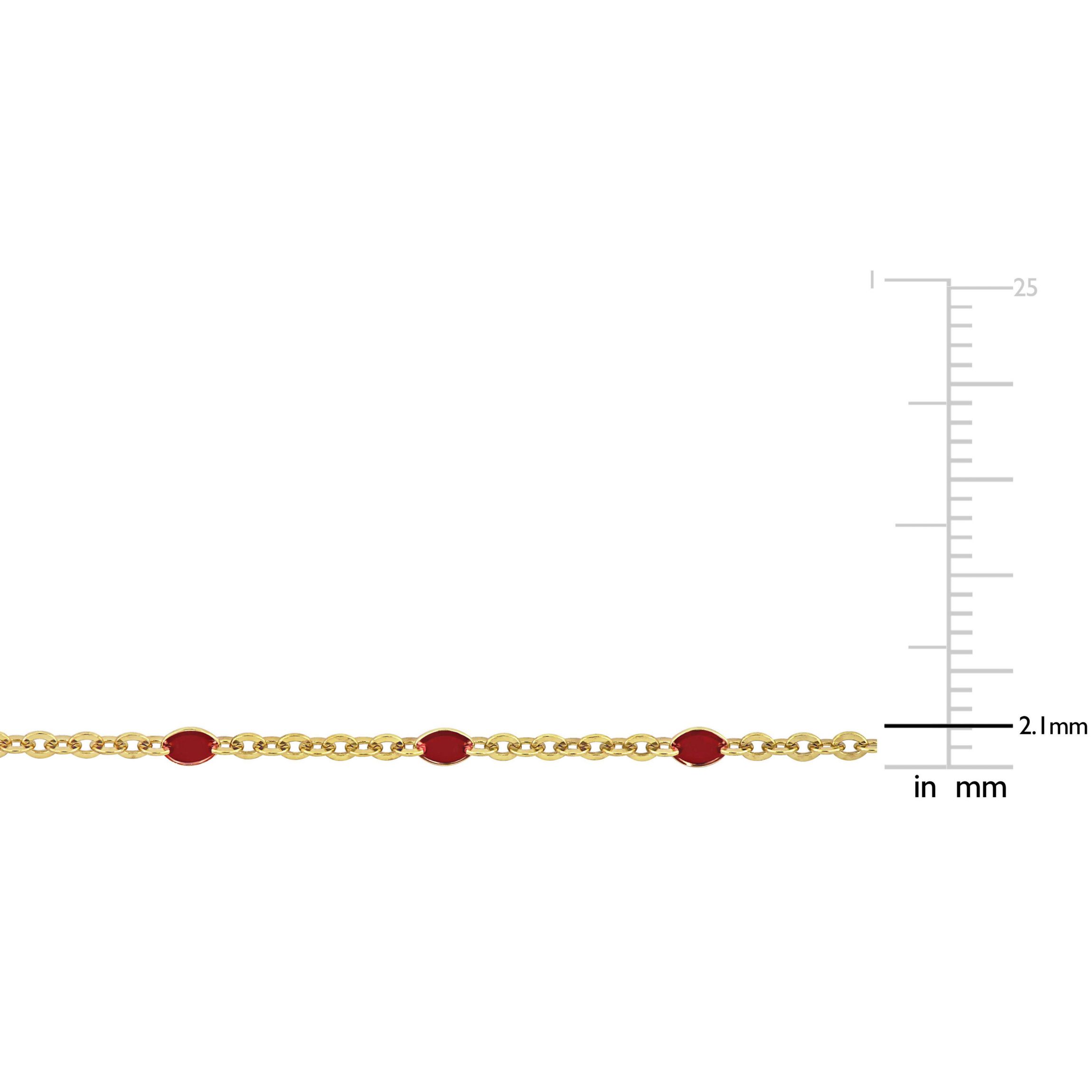 Red Enamel Bead Station Necklace in Yellow Plated Sterling Silver
