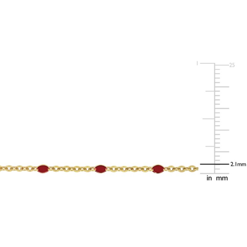 Red Enamel Bead Station Necklace in Yellow Plated Sterling Silver