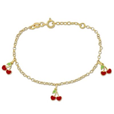 Belk & Co 2MM Cherry Enamel Charm Rolo Chain Bracelet in Yellow Plated Sterling Silver -  0620400006282