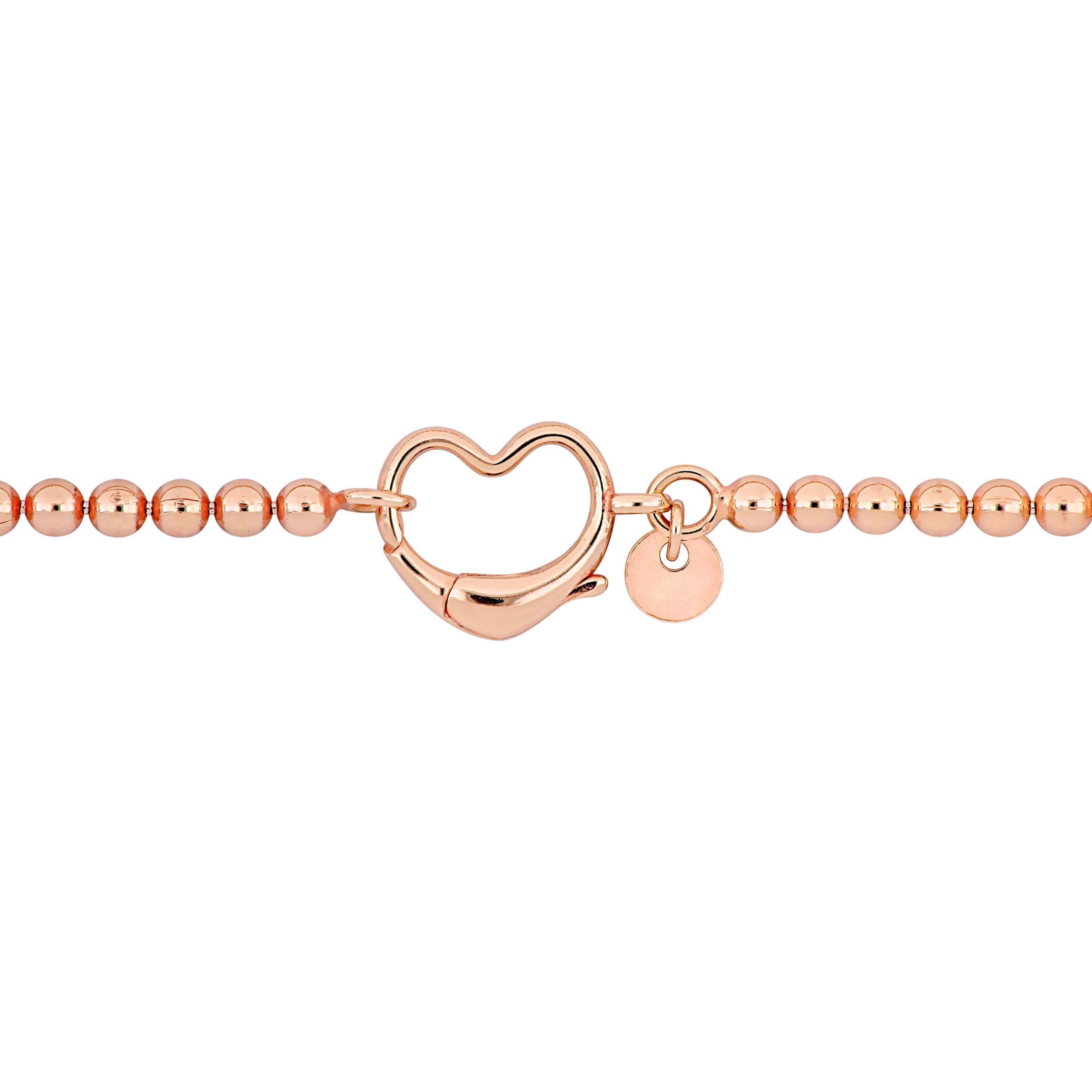 Bead Link Bracelet with Heart Clasp in Rose Plated Sterling Silver - 7.5"