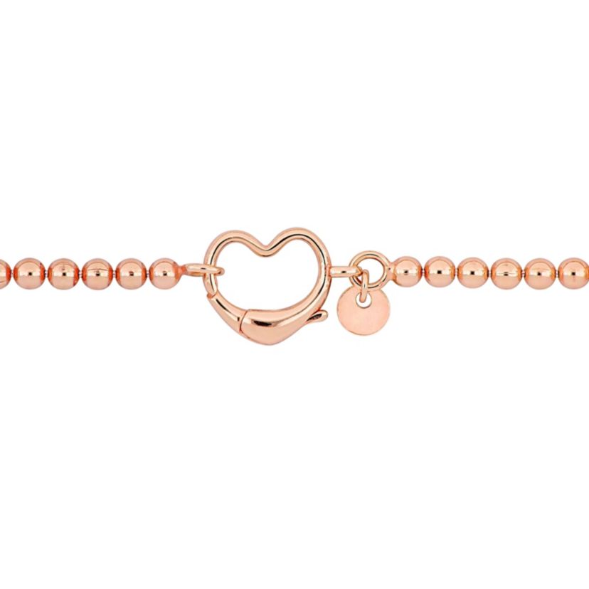 Bead Link Bracelet with Heart Clasp in Rose Plated Sterling Silver - 7.5"