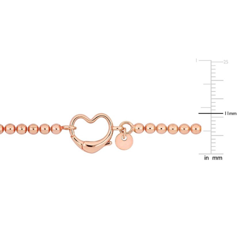 Bead Link Bracelet with Heart Clasp in Rose Plated Sterling Silver - 7.5"