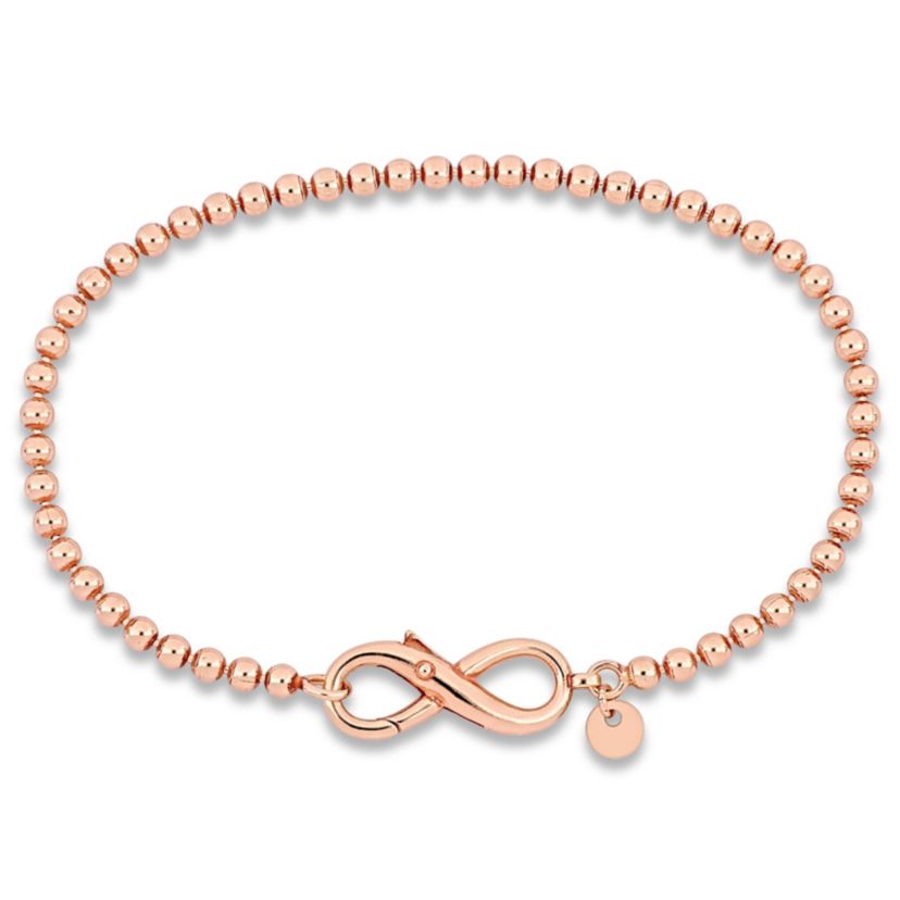 Bead Link Bracelet with Infinity Clasp in Rose Plated Sterling Silver - 9"