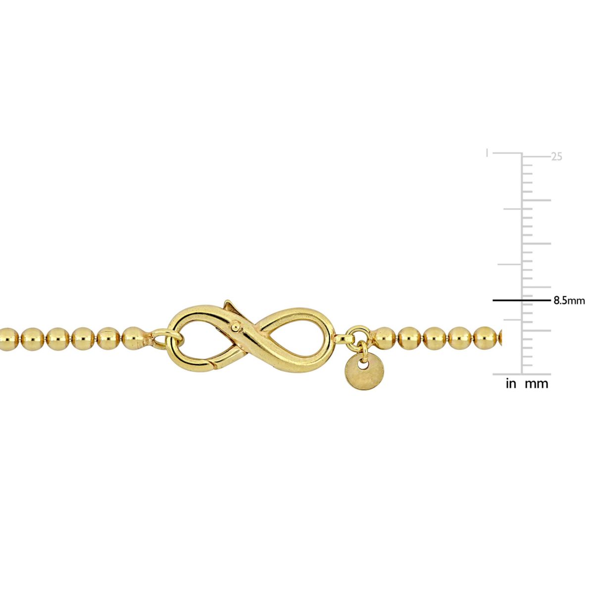 Bead Link Bracelet with Infinity Clasp in Yellow Plated Sterling Silver - 7.5"