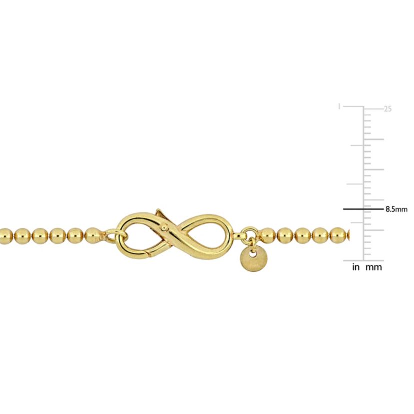 Bead Link Bracelet with Infinity Clasp in Yellow Plated Sterling Silver - 7.5"