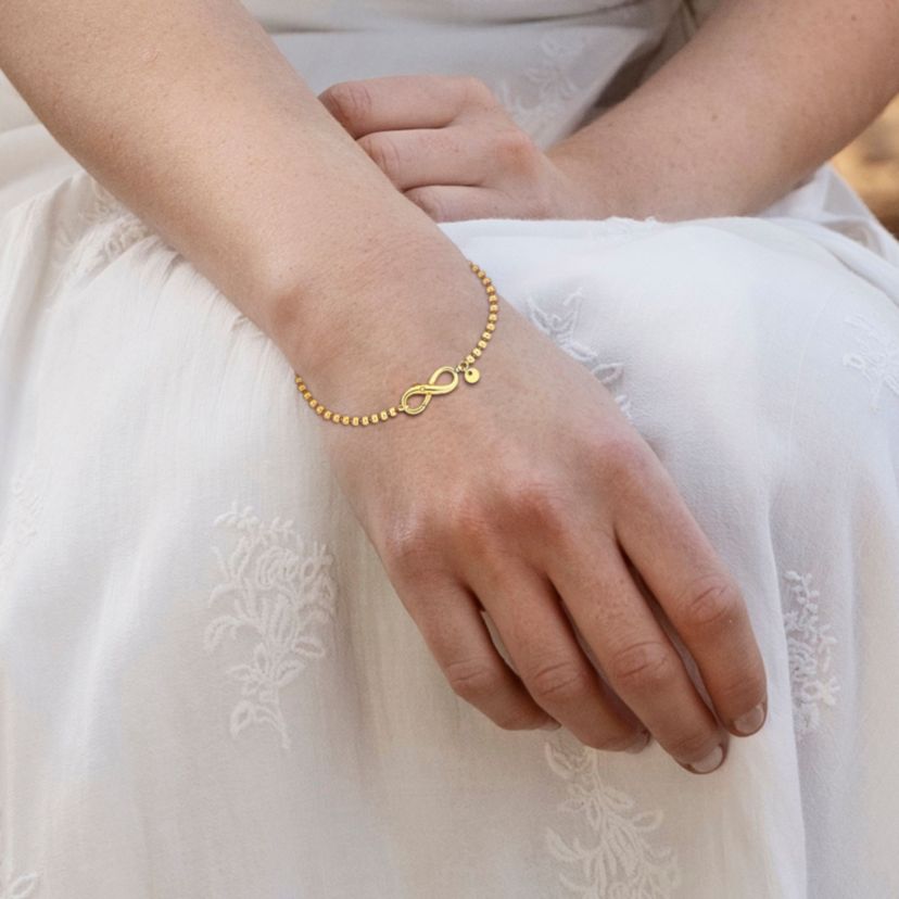 Bead Link Bracelet with Infinity Clasp in Yellow Plated Sterling Silver - 7.5"
