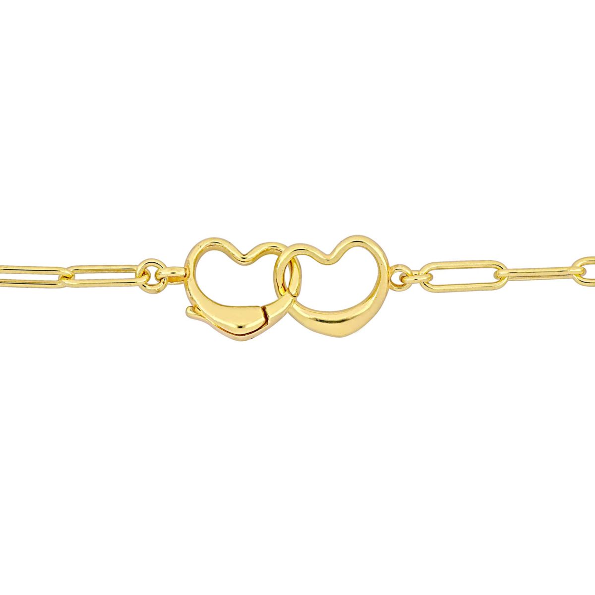 Paper Clip Link Necklace with Double Heart Clasp in Yellow Plated Sterling Silver - 16"