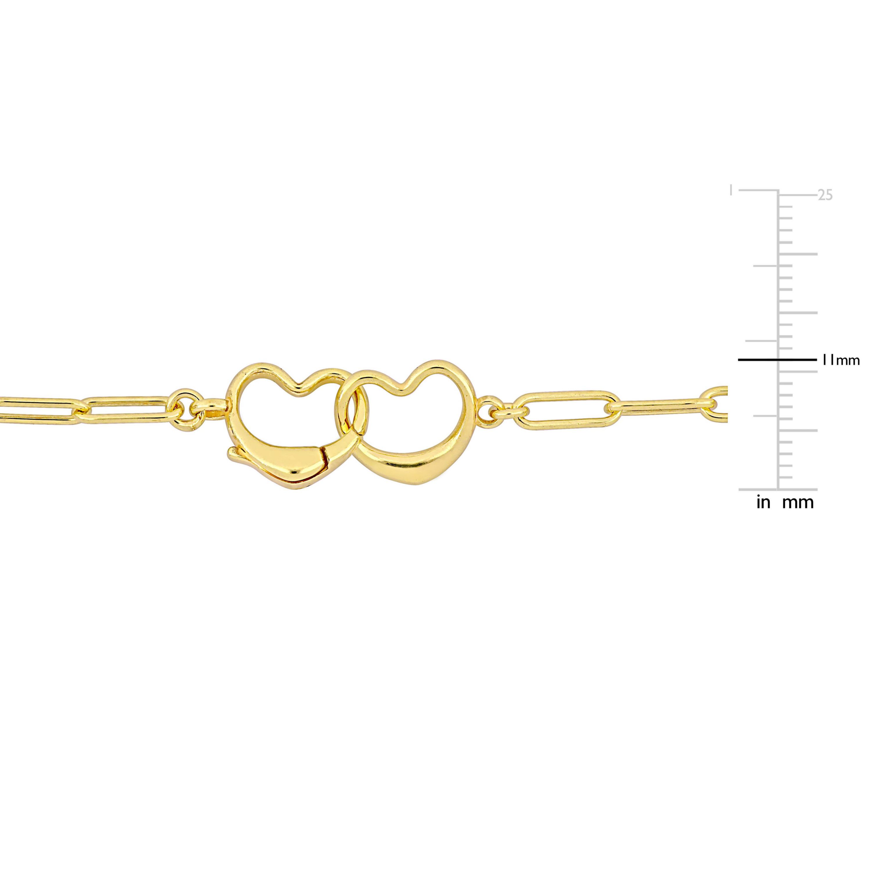 Paper Clip Link Necklace with Double Heart Clasp in Yellow Plated Sterling Silver - 18"