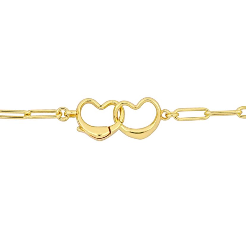 Paper Clip Link Necklace with Double Heart Clasp in Yellow Plated Sterling Silver - 20"