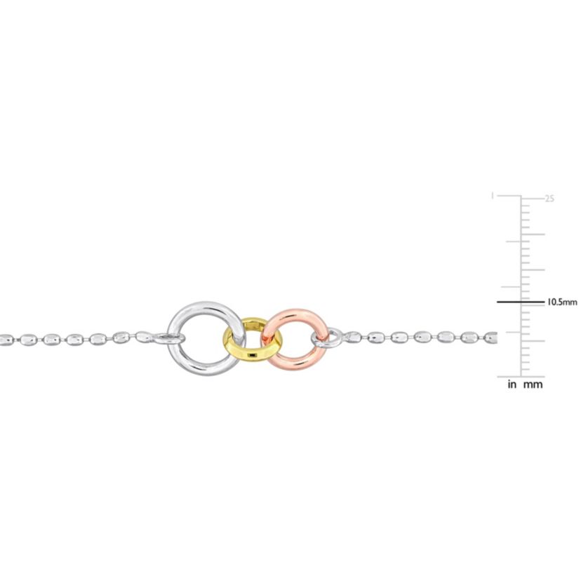 Beaded Chain Necklace in 3-Tone White, Yellow and Rose Plated Sterling Silver