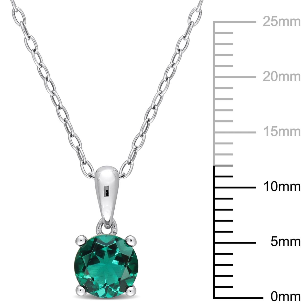Lab Created Created Emerald Solitaire Classic Basket Setting Pendant with Chain in Sterling Silver