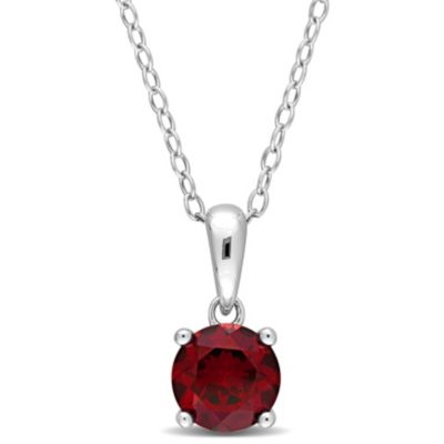 Belk & Co Garnet Solitaire Classic Basket Setting Pendant with Chain in Sterling Silver