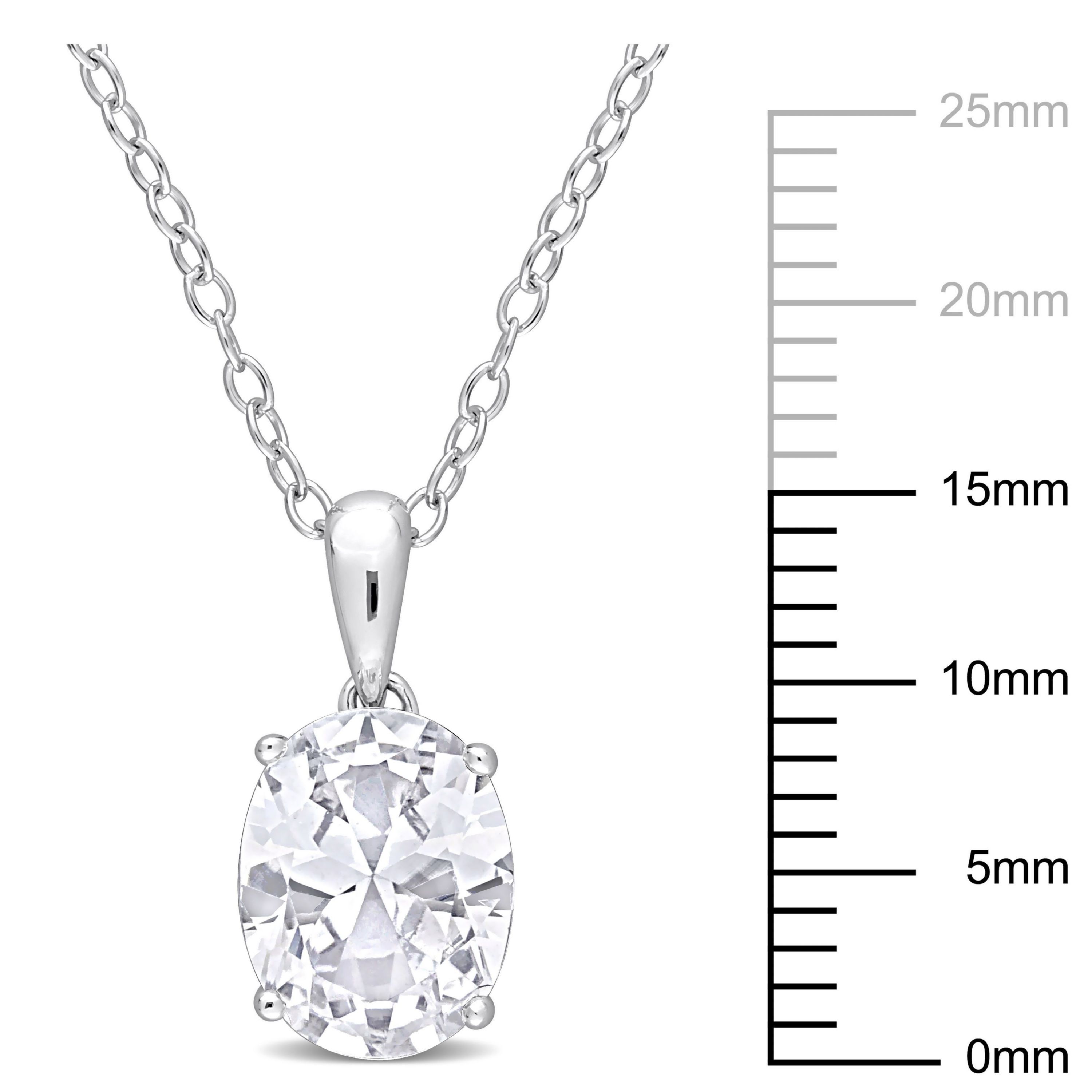 White Topaz Solitaire Classic Basket Setting Pendant with Chain in Sterling Silver