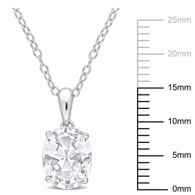 White Topaz Solitaire Classic Basket Setting Pendant with Chain in Sterling Silver