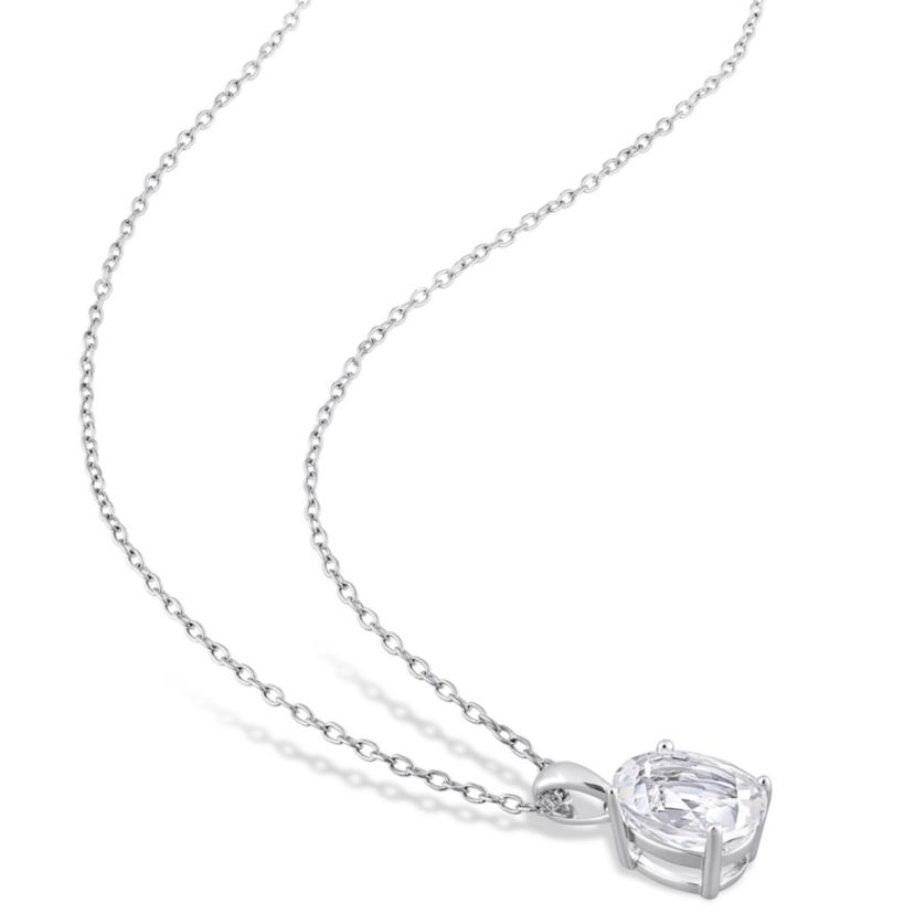 White Topaz Solitaire Classic Basket Setting Pendant with Chain in Sterling Silver