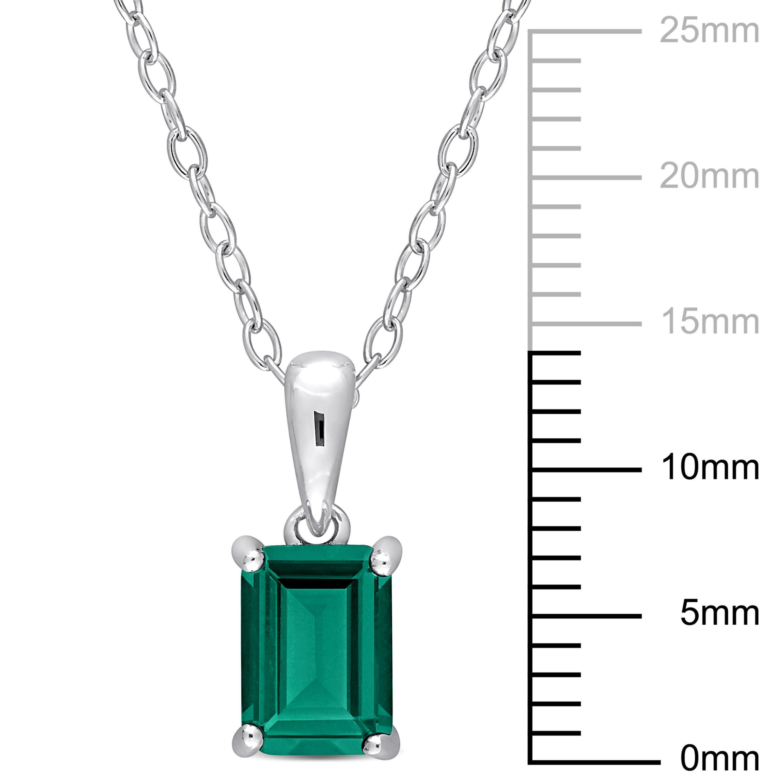 Lab Created Created Emerald Solitaire Classic Basket Setting Pendant with Chain in Sterling Silver