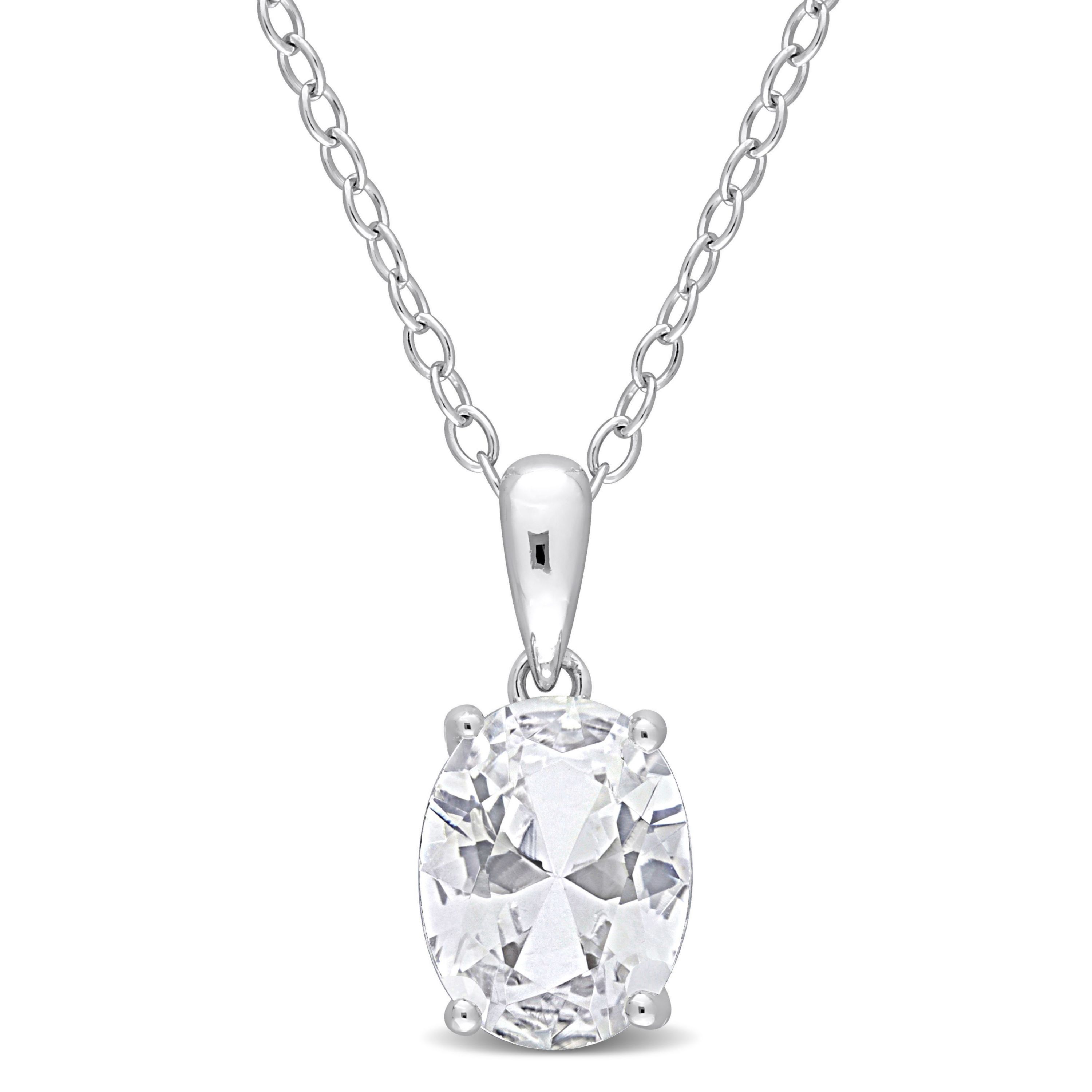 White Topaz Solitaire Design Pendant with Chain in Sterling Silver