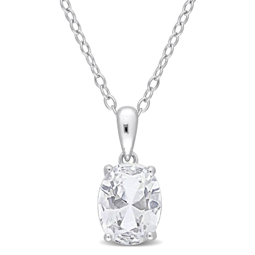 White Topaz Solitaire Design Pendant with Chain in Sterling Silver