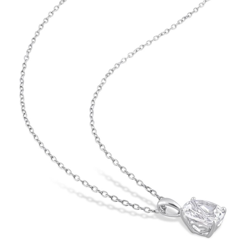 White Topaz Solitaire Design Pendant with Chain in Sterling Silver