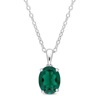 Belk & Co Lab Created Emerald Solitaire Design Pendant with Chain in Sterling Silver