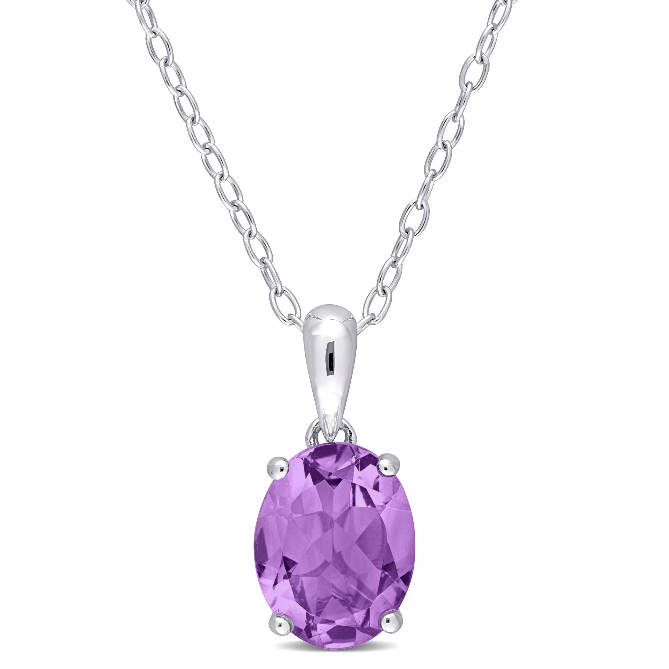 Amethyst Solitaire Design Pendant with Chain in Sterling Silver
