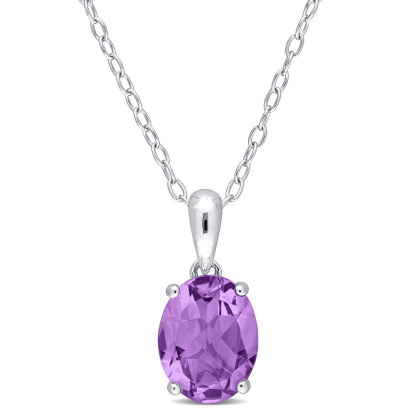Amethyst Solitaire Design Pendant with Chain in Sterling Silver