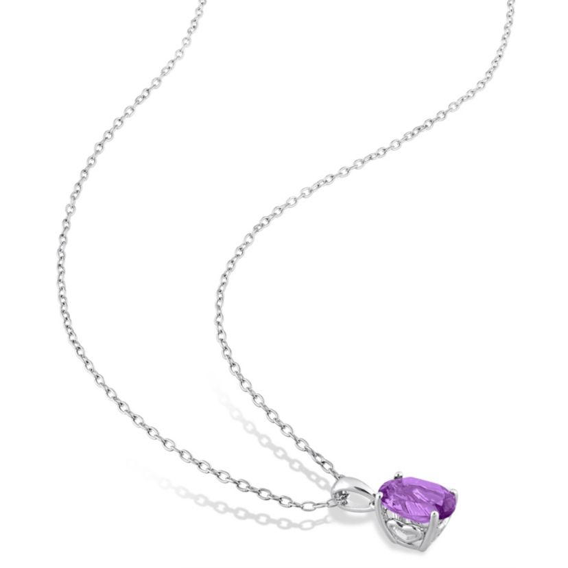Amethyst Solitaire Design Pendant with Chain in Sterling Silver