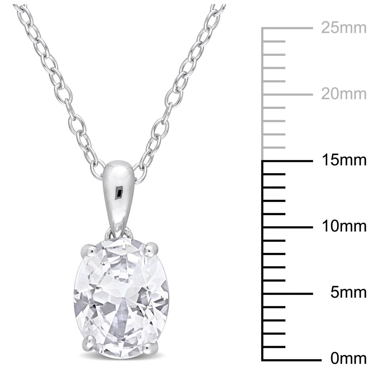 Lab Created Created White Sapphire Solitaire Design Pendant with Chain in Sterling Silver