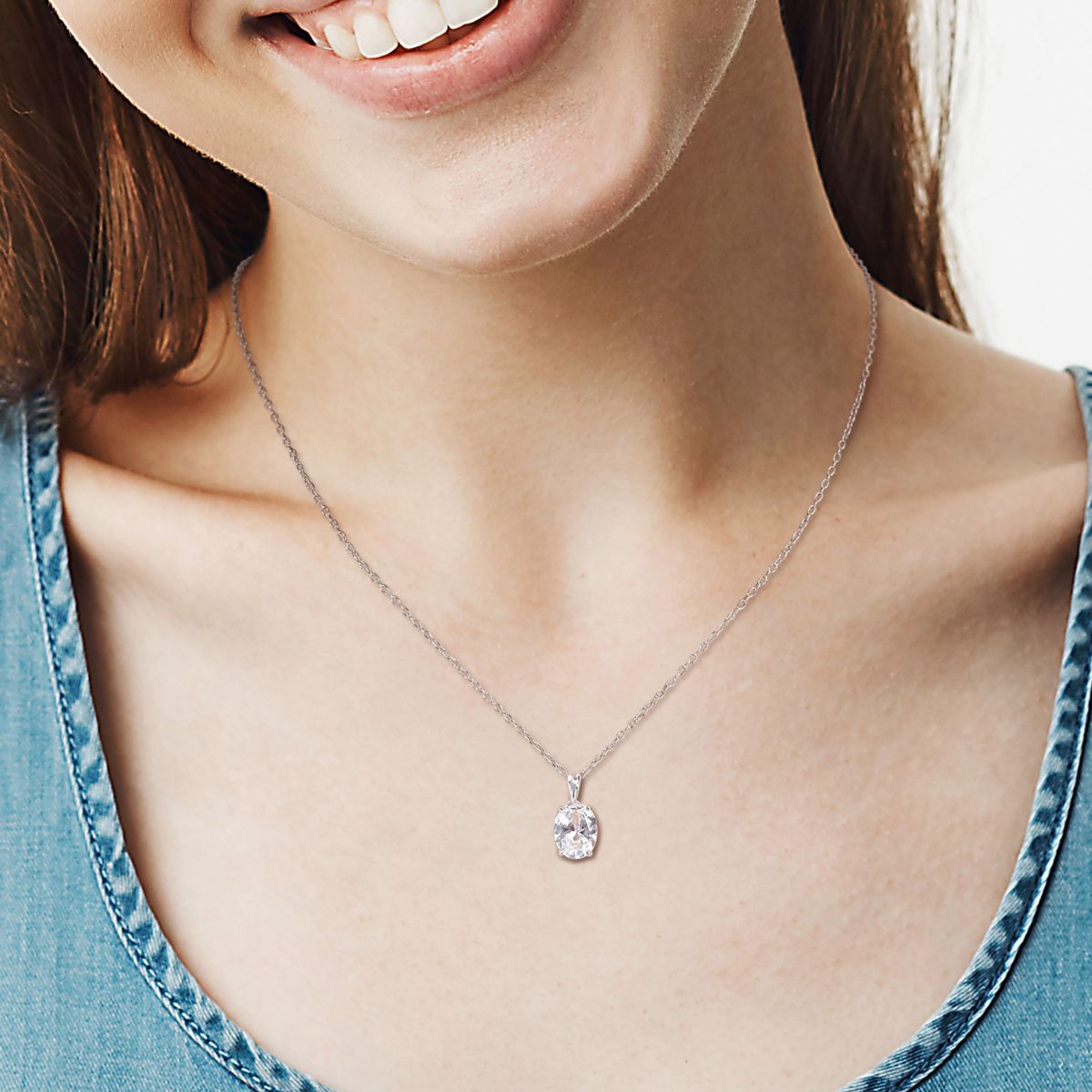Lab Created Created White Sapphire Solitaire Design Pendant with Chain in Sterling Silver