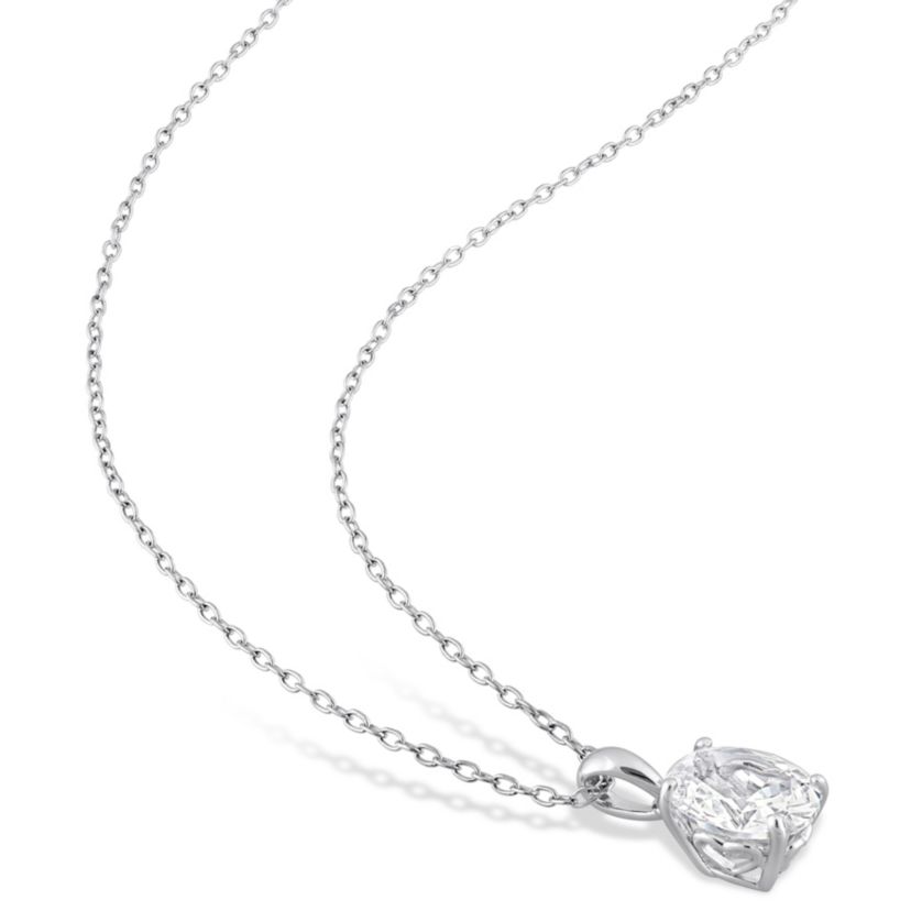 Lab Created Created White Sapphire Solitaire Design Pendant with Chain in Sterling Silver