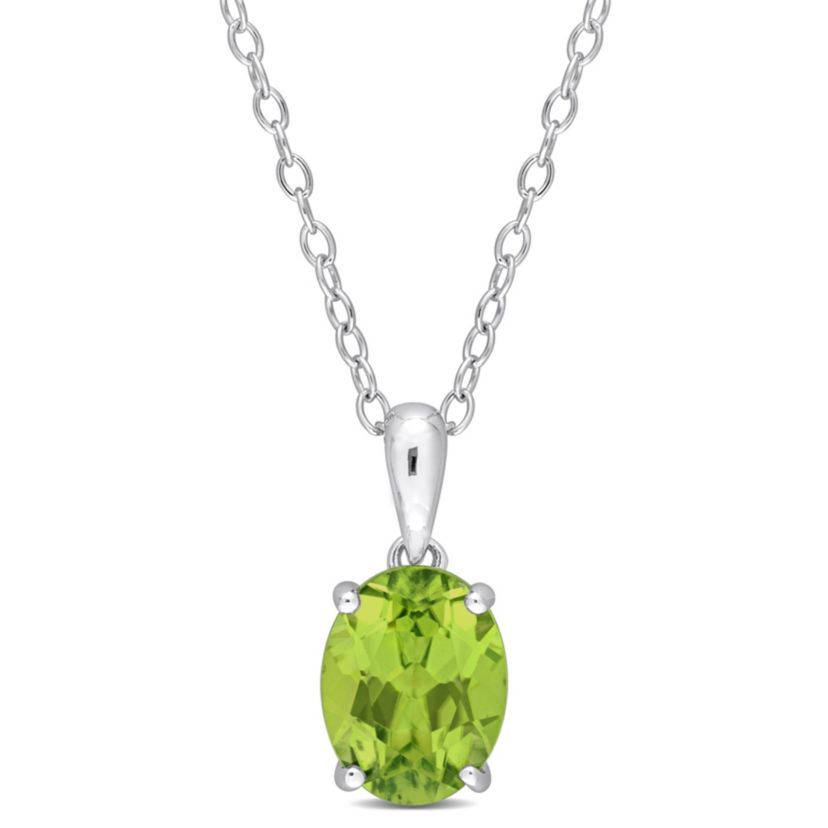Peridot Solitaire Design Pendant with Chain in Sterling Silver