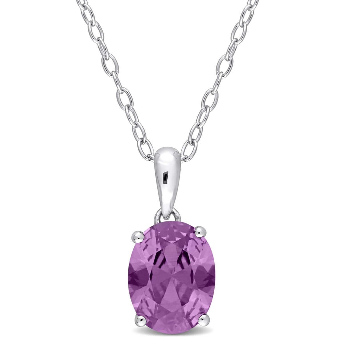 Simulated Alexandrite Solitaire Design Pendant with Chain in Sterling Silver
