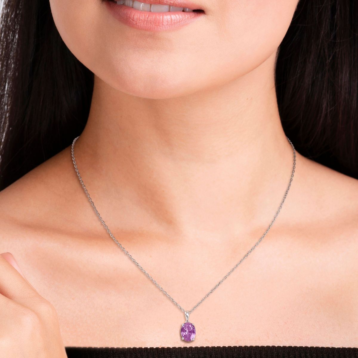 Simulated Alexandrite Solitaire Design Pendant with Chain in Sterling Silver